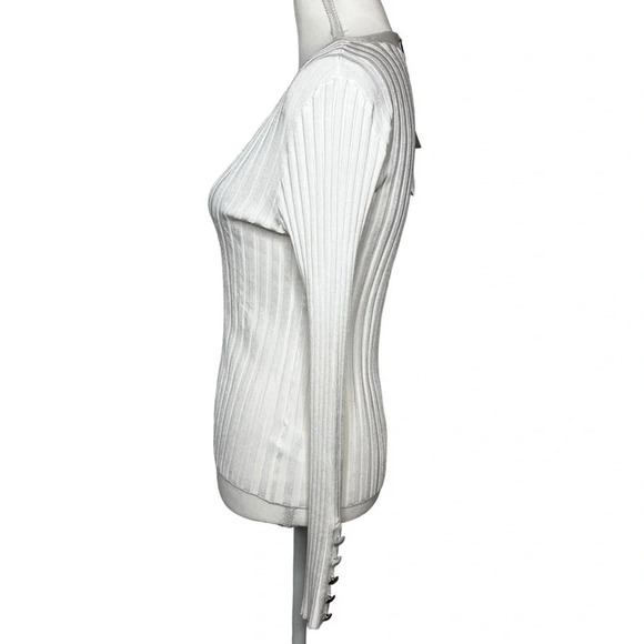 Veronica Beard NWT West Ribbed V Neck Pullover in Off-White Size Medium - Picture 6 of 13